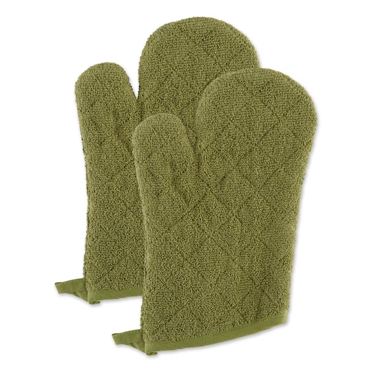 Design Imports Basic Terry Collection 100% Cotton Quilted, Oven Mitt, Antique Green, 2 Piece - Antique Green